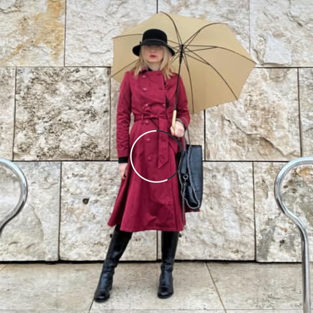 40th Retro style BurgundyDouble-Breasted Trench Coat ~ Collectif Vintage London - Picture 3 of 17